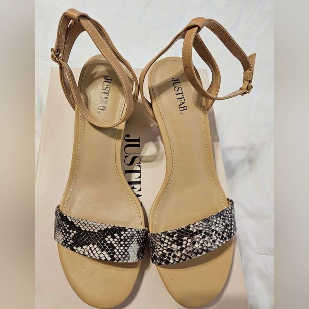 Justfab Snake Print Block Heel Ankle Strap